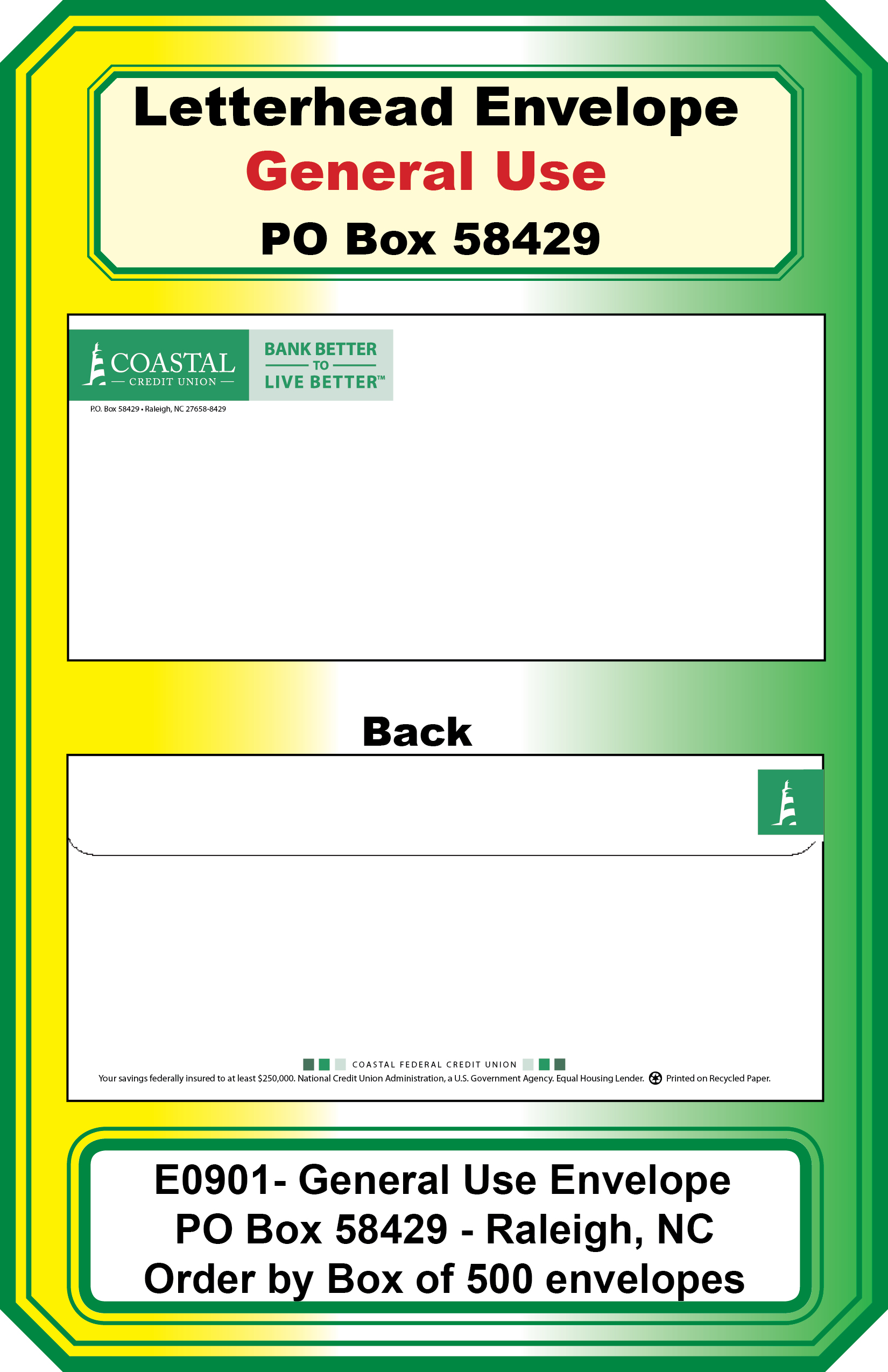 Letterhead Envelope (General Use-PO Box 58429)**<b>Order By: Box of 500 envelopes<b>